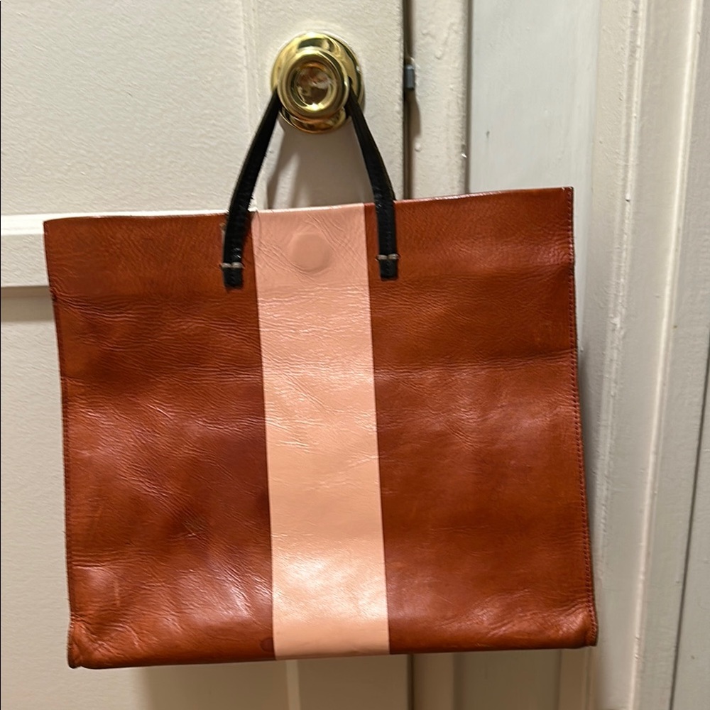 Clare V Brown and Pink Leather Tote Bag - RARE
